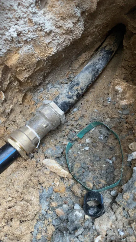 Raccord laiton sur canalisation PE enterrée en tranchée